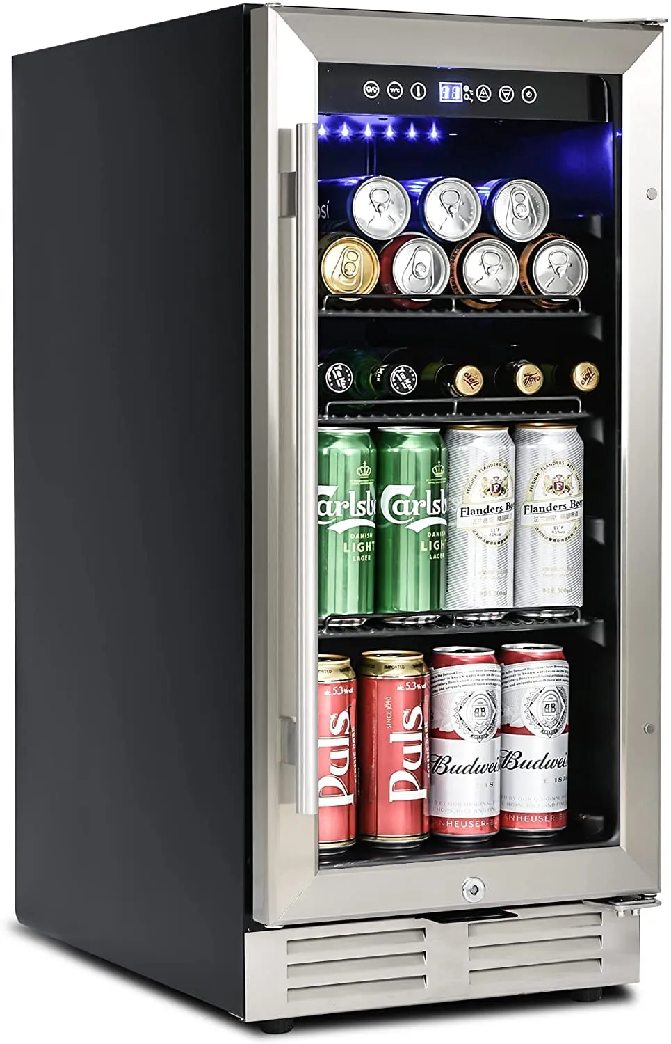 15' Wine Cooler Cabinet Beverage Refrigerator Double Glass LED, Freestanding / Built-in, Kitchen/Bar /office