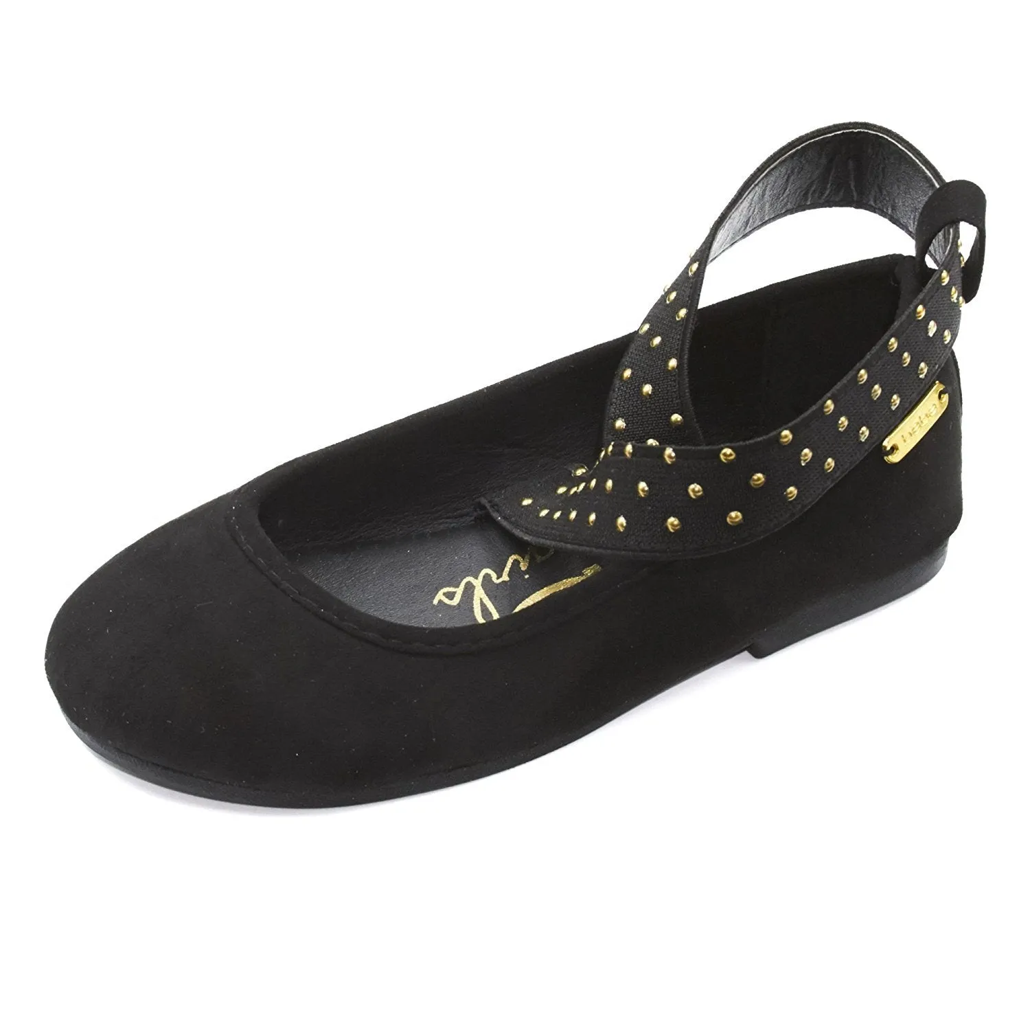 bebe Kids Girls Microsuede Ballet Flat Shoes With Studded Elastic Ankle Strap (See More Colors and Sizes)