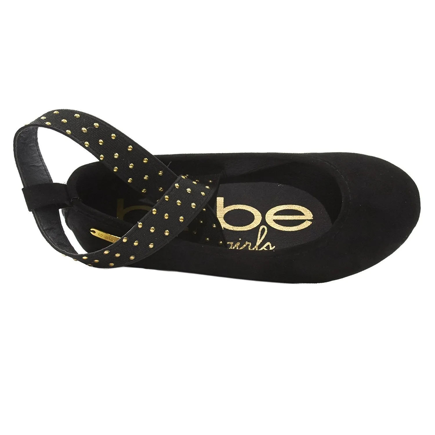 bebe Kids Girls Microsuede Ballet Flat Shoes With Studded Elastic Ankle Strap (See More Colors and Sizes)