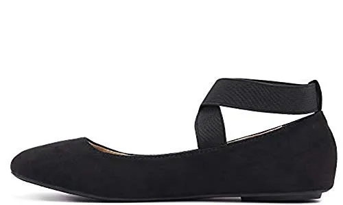 Bella Marie Dana-19 Black Pu Vegan Classic Ballerina Flats Elastic Crossing Straps