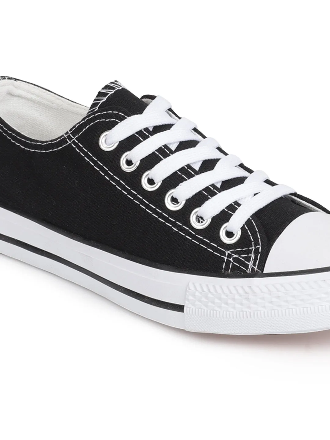 Black Canvas Stylish Lace-Up Sneakers For Kids-Unisex (TC-LKCAN3-BLK)