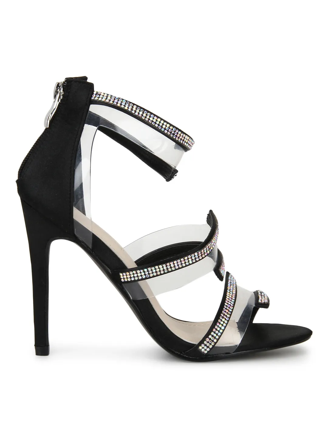 Black Diamante Strapped Stilettos