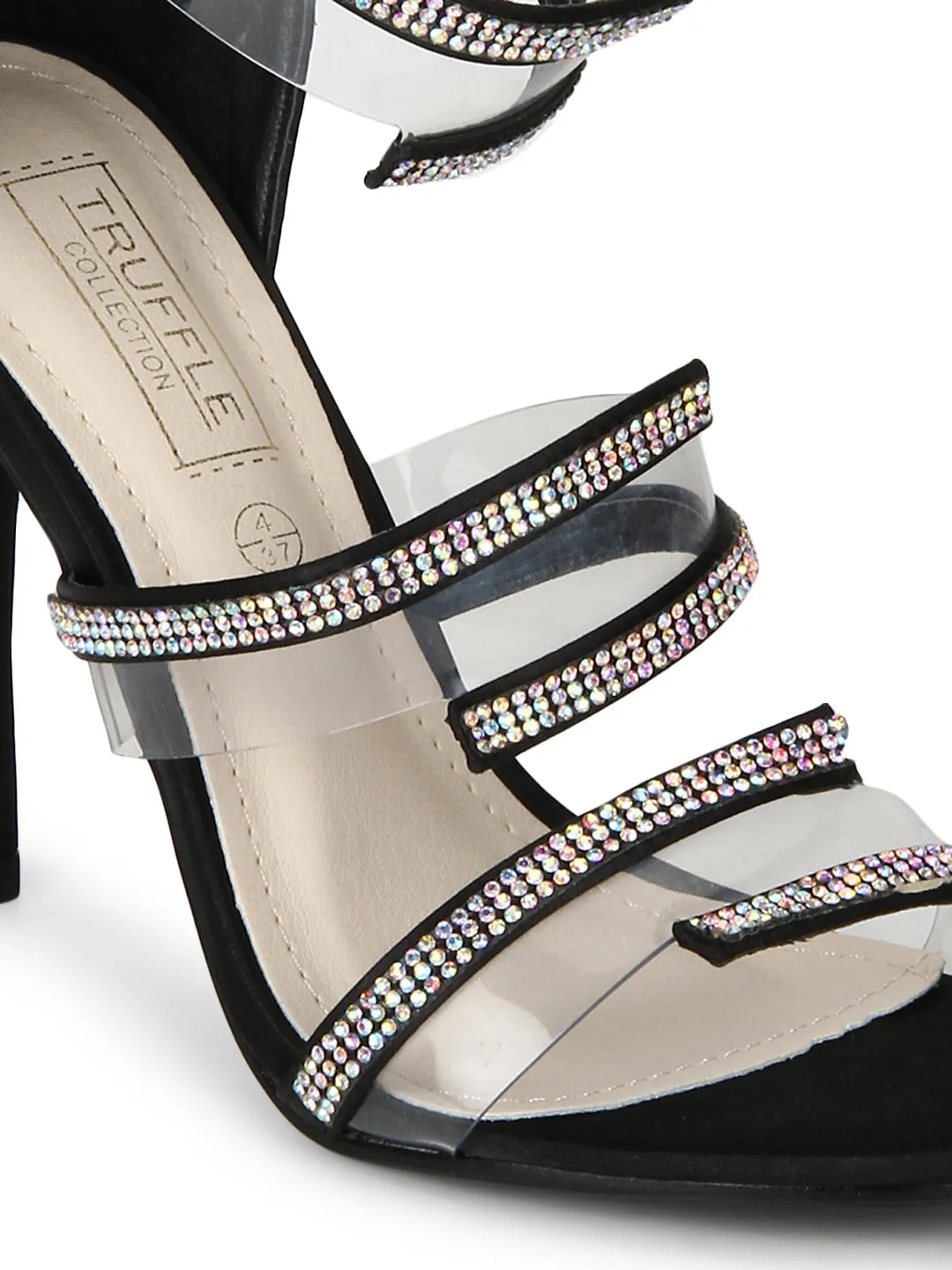 Black Diamante Strapped Stilettos