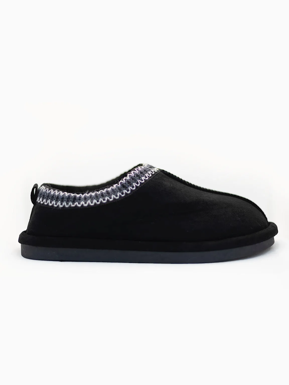 Black Embroidered Trim Fluffy Slip Ons