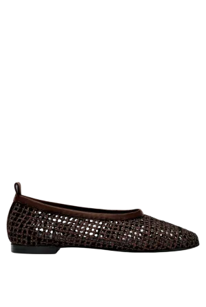 Brown Woven Leather Ballet Flats