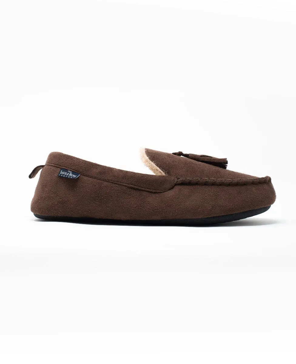 Chocolate Microsuede Moccasin Slippers