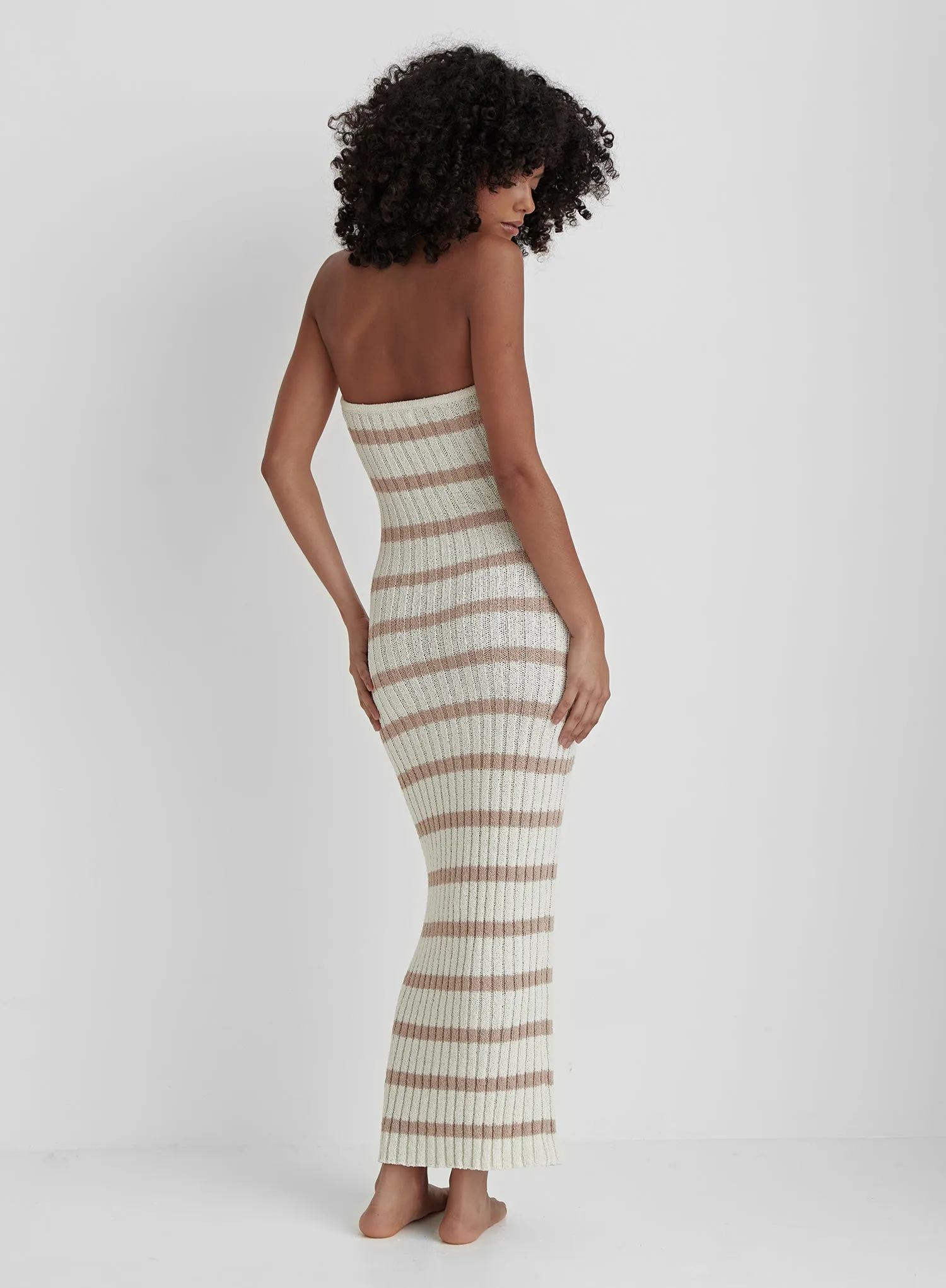 Cream And Beige Stripe Knit Dress- Como