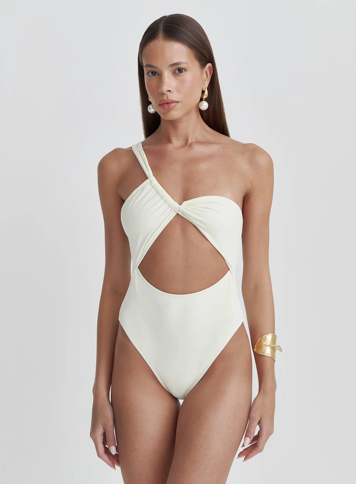 Cream Twist Front Cut Out Swimsuit- Ellison