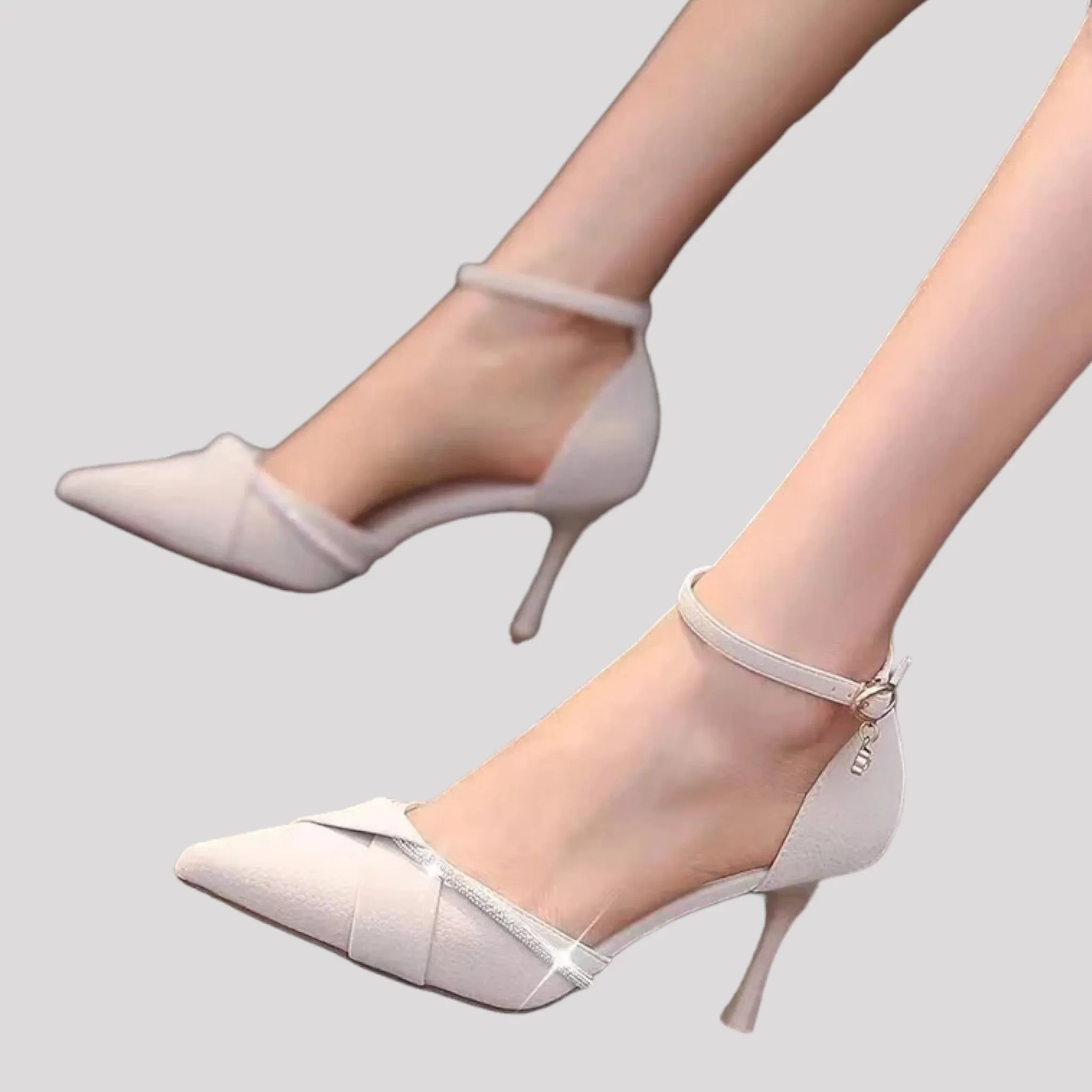 Crystal Detailed Pointed Toe Pump with Ankle Strap, Available in 2 Colours