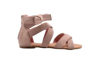 dELiAs Girls Fashion Sandals Microsuede Zip Up Ankle Flats with Bow