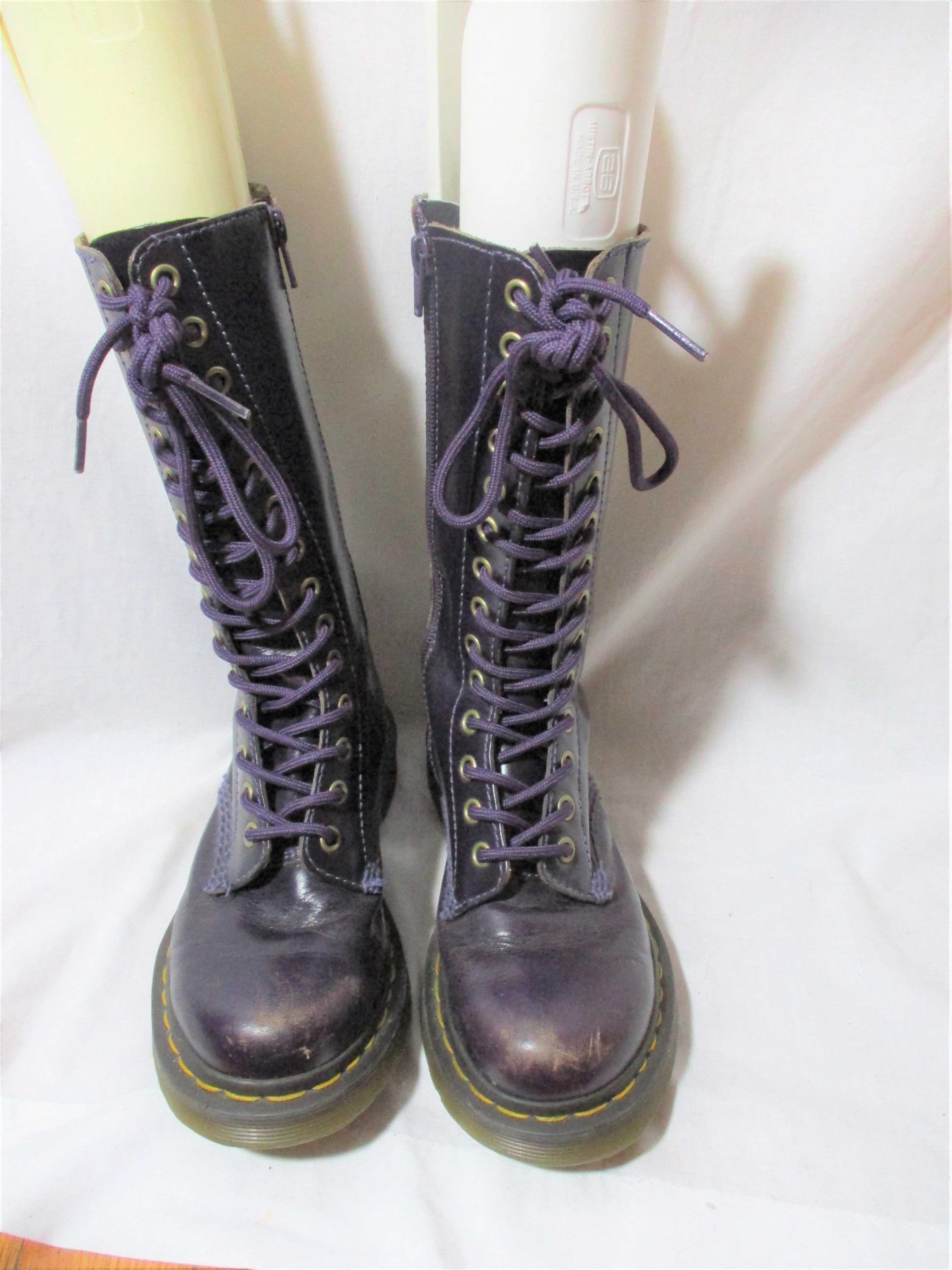 DOC DR. MARTENS Tall Leather Combat BOOT Shoe AIRWAIR PURPLE EGGPLANT 6