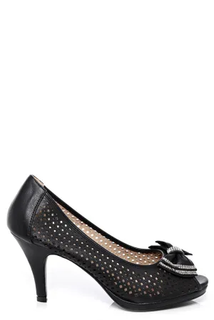 Embellished Bow Peep Toe Shoes In Black