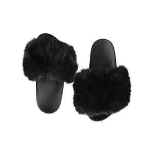 Faux Fur Slides, Black Fox