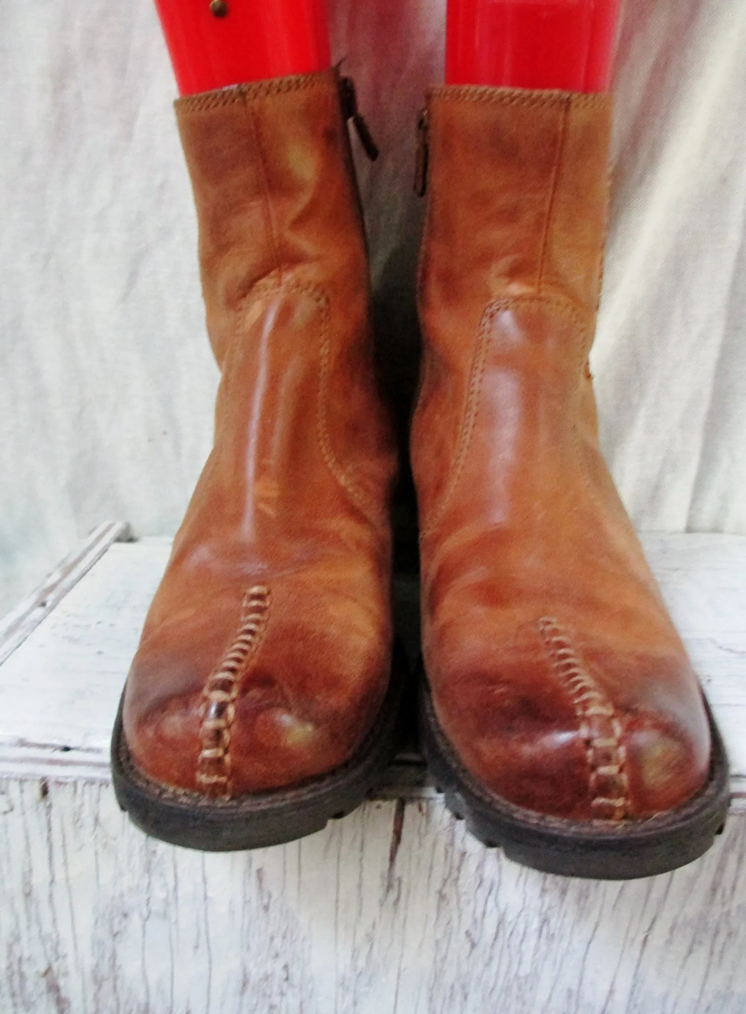 FRANCO SARTO “SHERMAN” Distress Leather Ankle Boot Cowboy Western Shoe BROWN 5.5