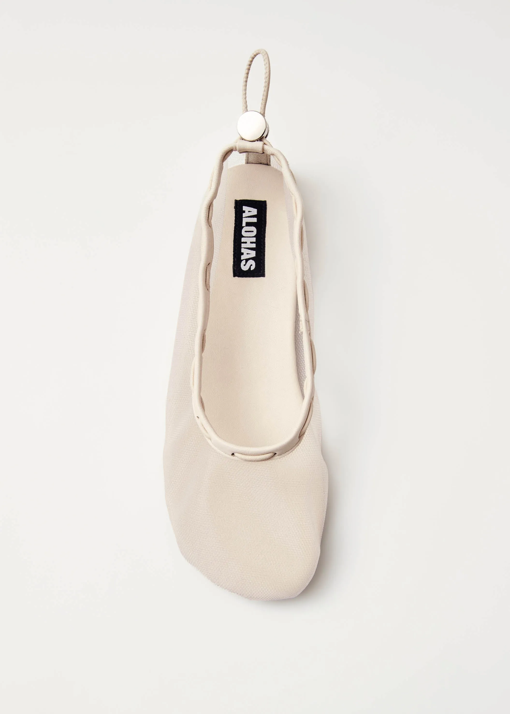 Gill Mesh White Leather Ballet Flats