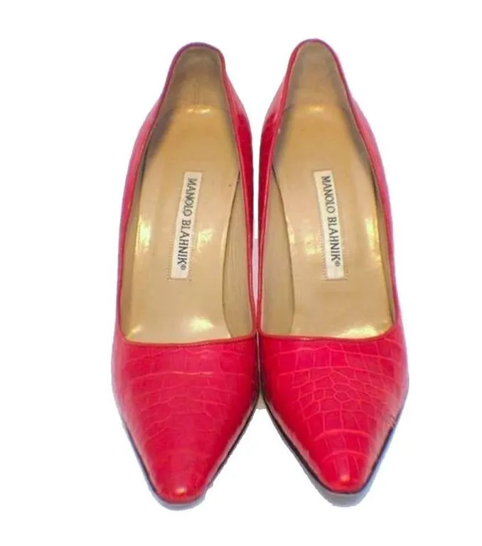 Manolo Blahnik Fire Engine Red Alligator Pumps