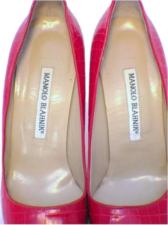 Manolo Blahnik Fire Engine Red Alligator Pumps