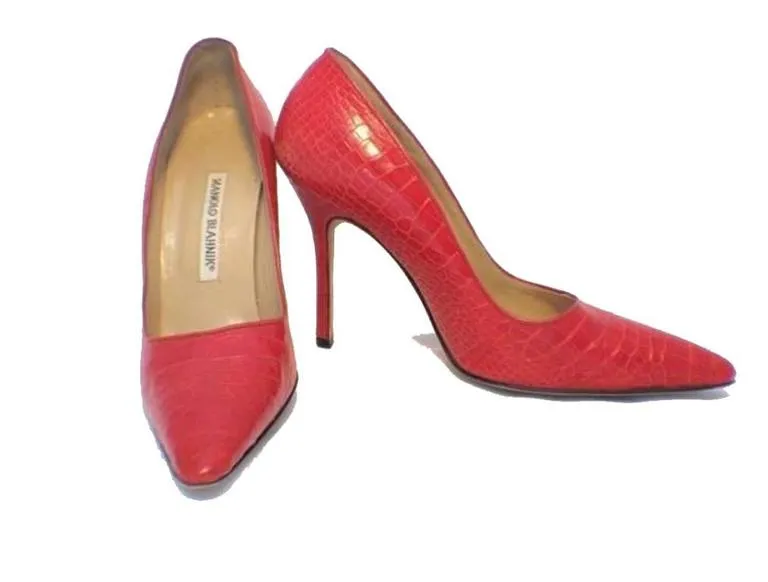 Manolo Blahnik Fire Engine Red Alligator Pumps