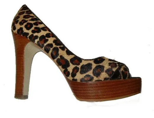 *MARC FISHER MANMADE LEOPARD PONYHAIR PLATFORM PEEPTOE HIGH HEELS