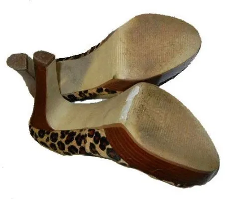 *MARC FISHER MANMADE LEOPARD PONYHAIR PLATFORM PEEPTOE HIGH HEELS