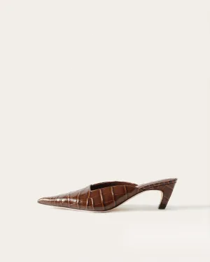 Mathilde Mule Leather Emboss Croc Brown