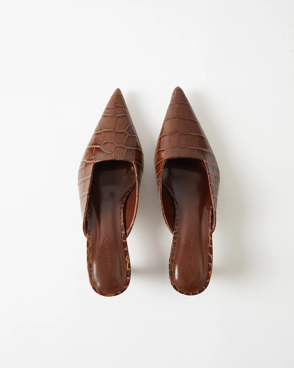 Mathilde Mule Leather Emboss Croc Brown