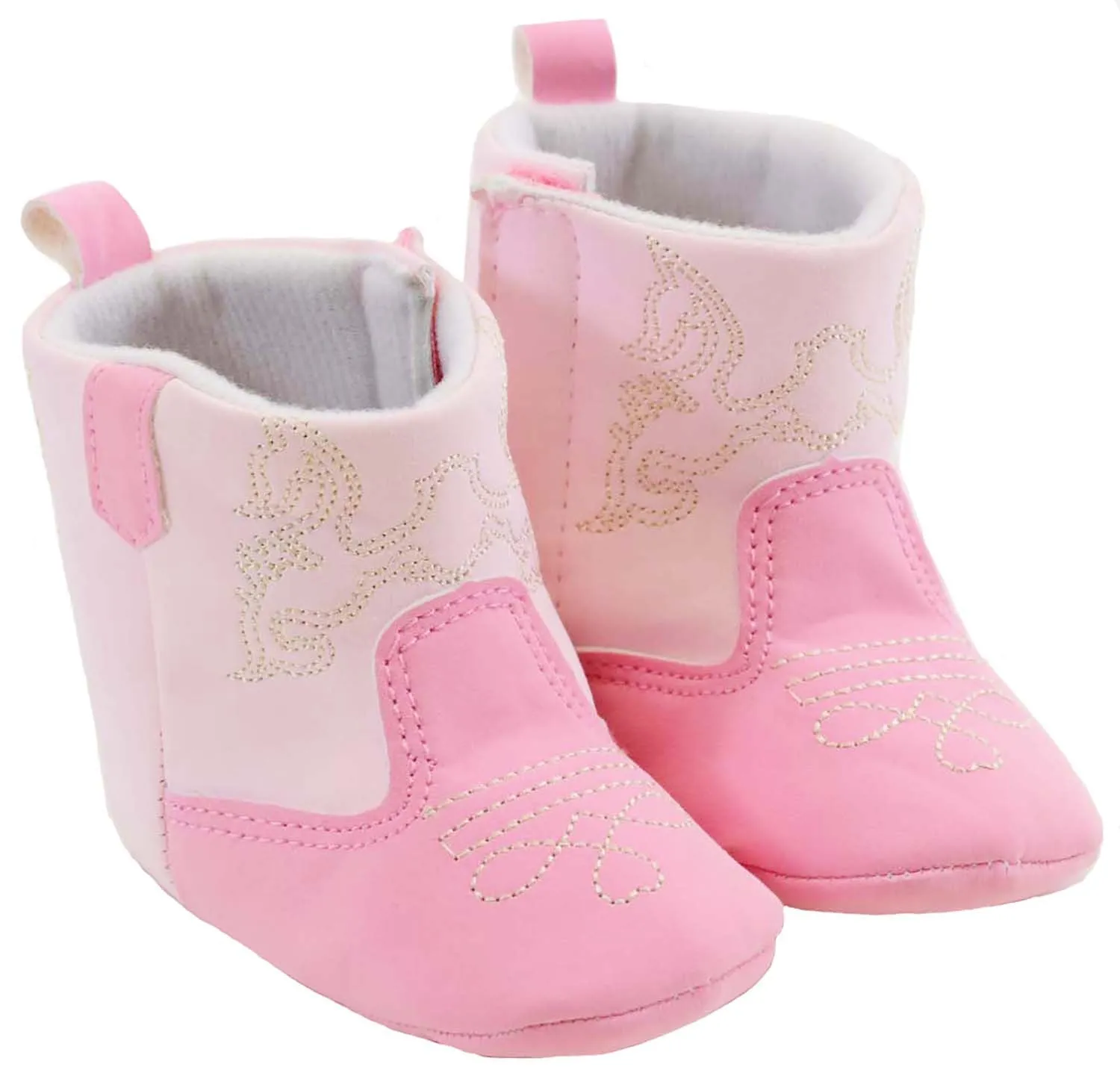 Pink Gold Embroidered Infant Baby Fashion Winter Cowgirl Boots