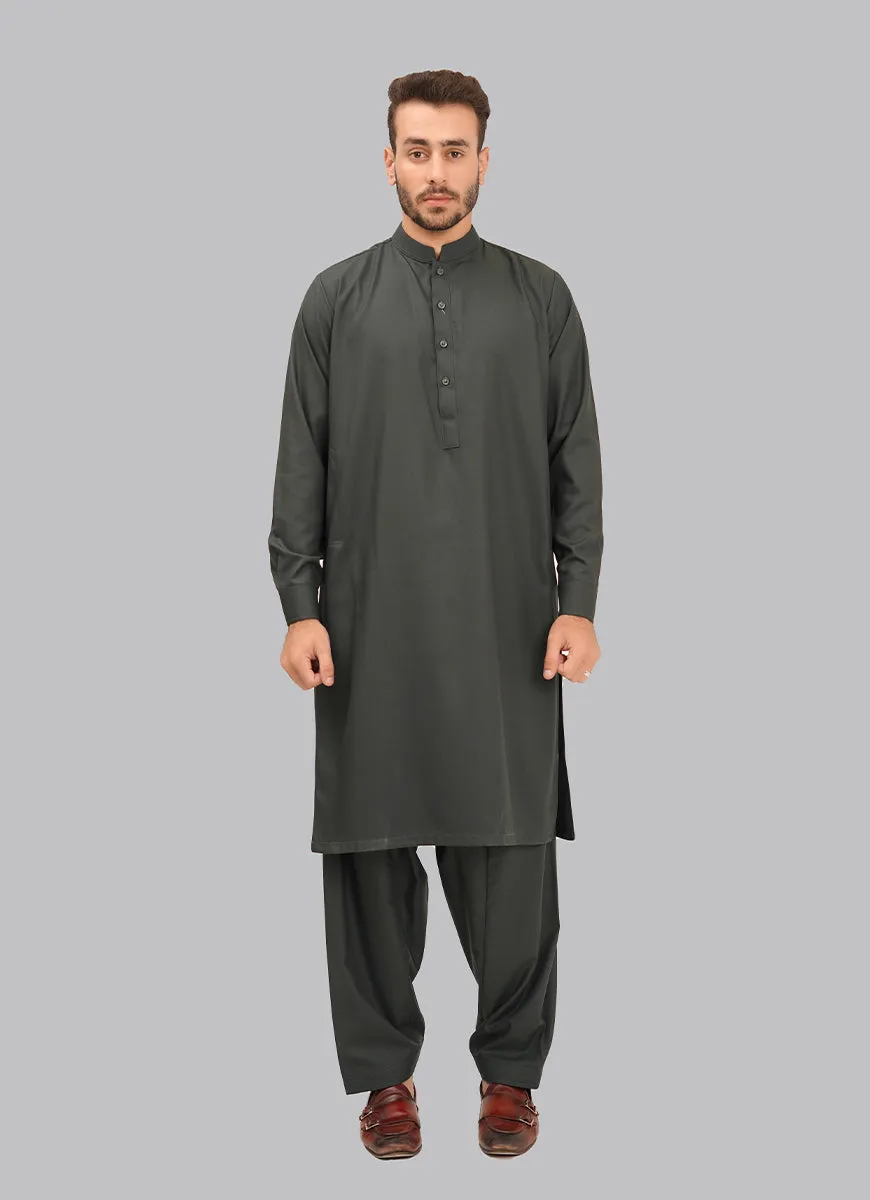 Shalwar Kameez - Zhob Pista Green Plain