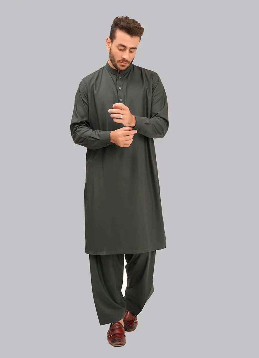 Shalwar Kameez - Zhob Pista Green Plain