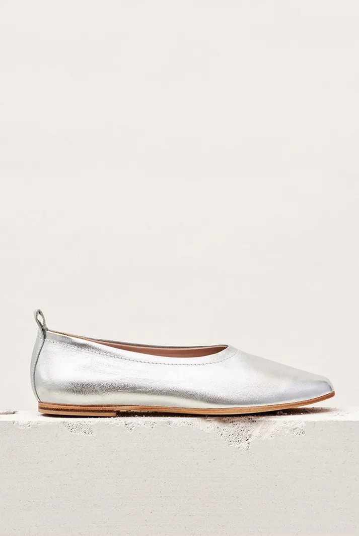 Silver Leather Ballet Flats