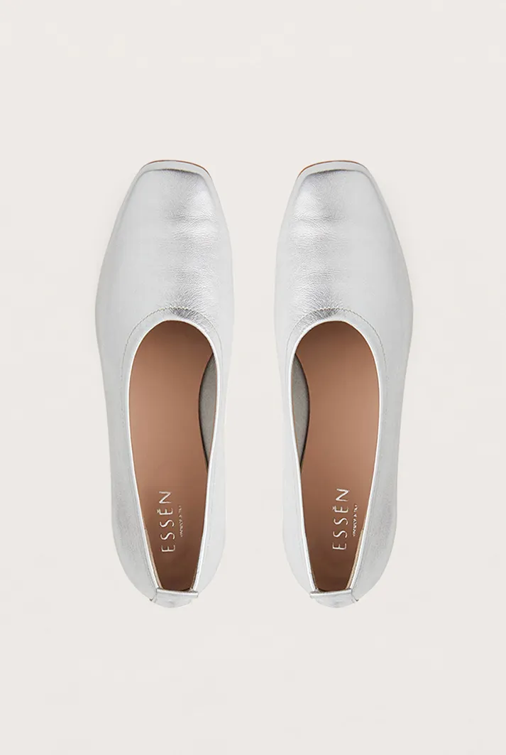 Silver Leather Ballet Flats