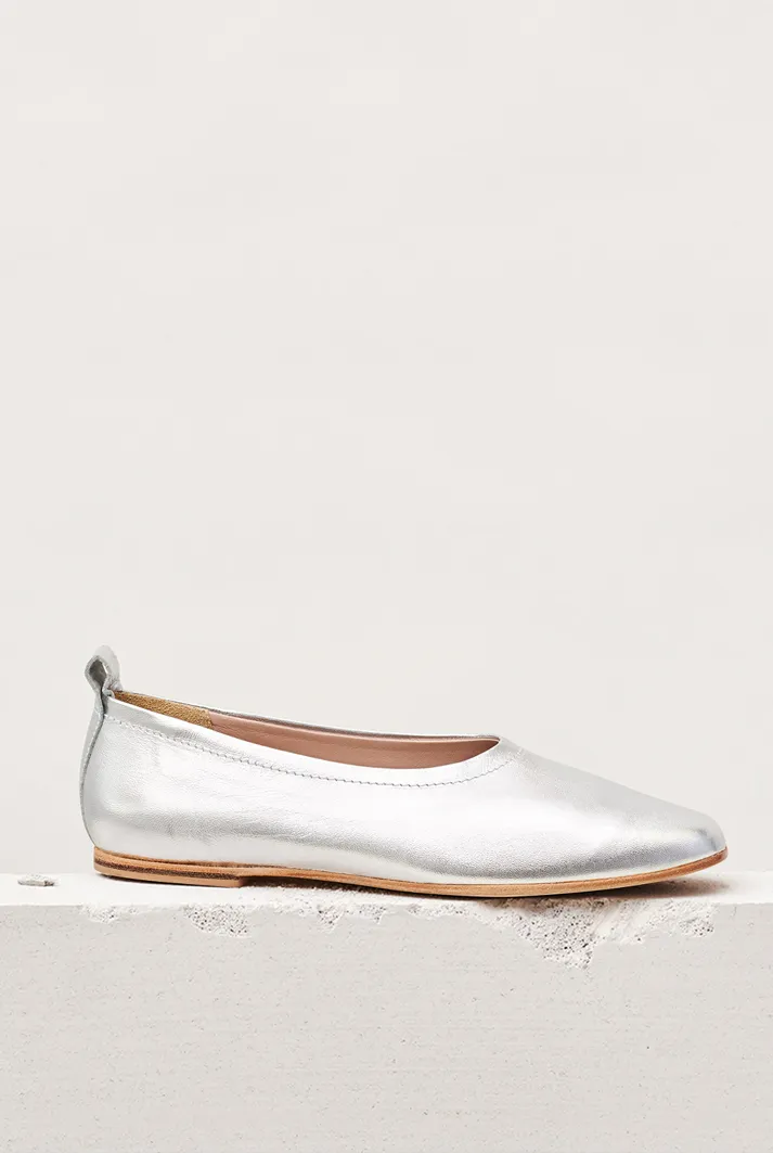 Silver Leather Ballet Flats