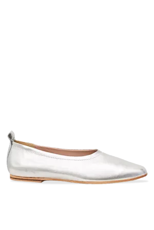 Silver Leather Ballet Flats