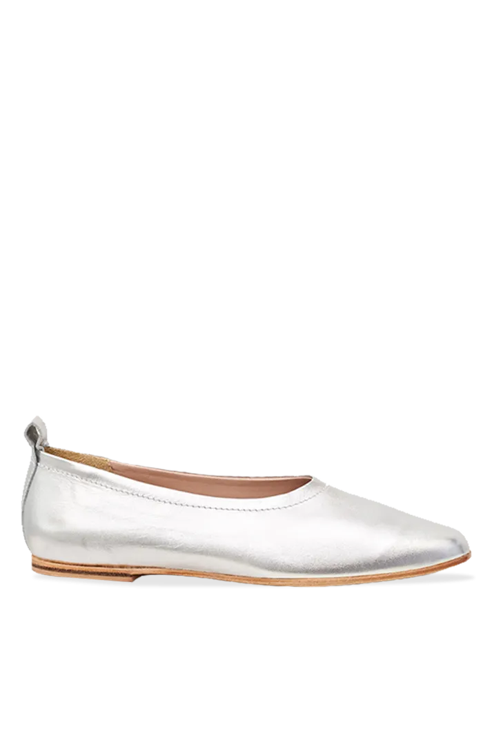 Silver Leather Ballet Flats