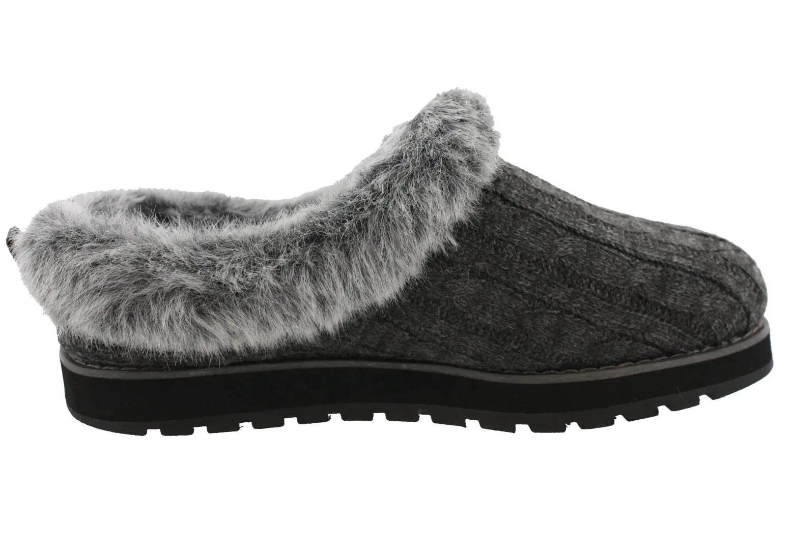 Skechers Women Wide Width Furry Cozy Open Back Slippers Ice Angel