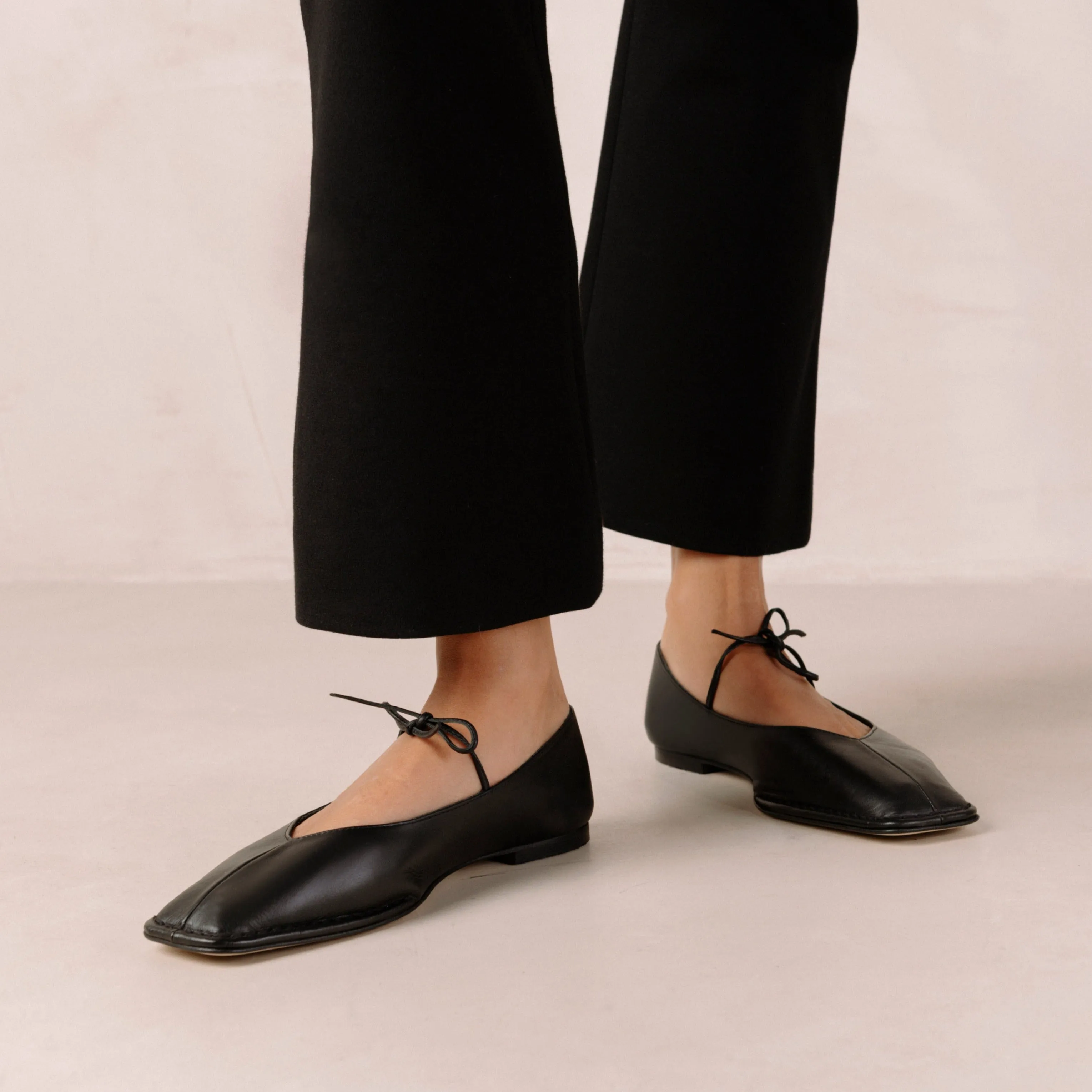 Sway Black Leather Ballet Flats