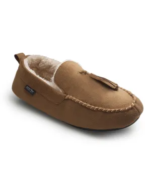 Tan Microsuede Moccasin Slippers